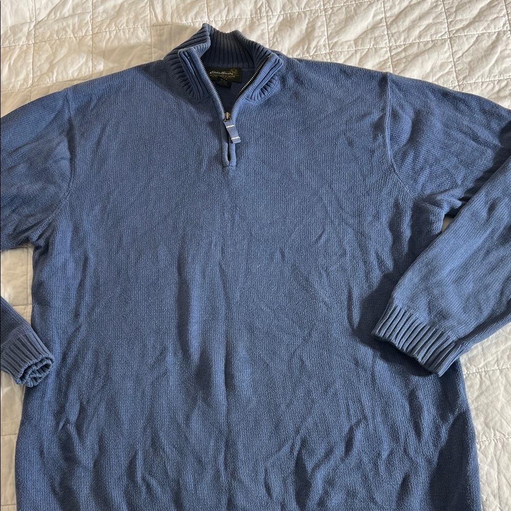 Eddie Bauer Men's‎ Blue quarter Zip-Up Sweater 100% cotton sz XL tall